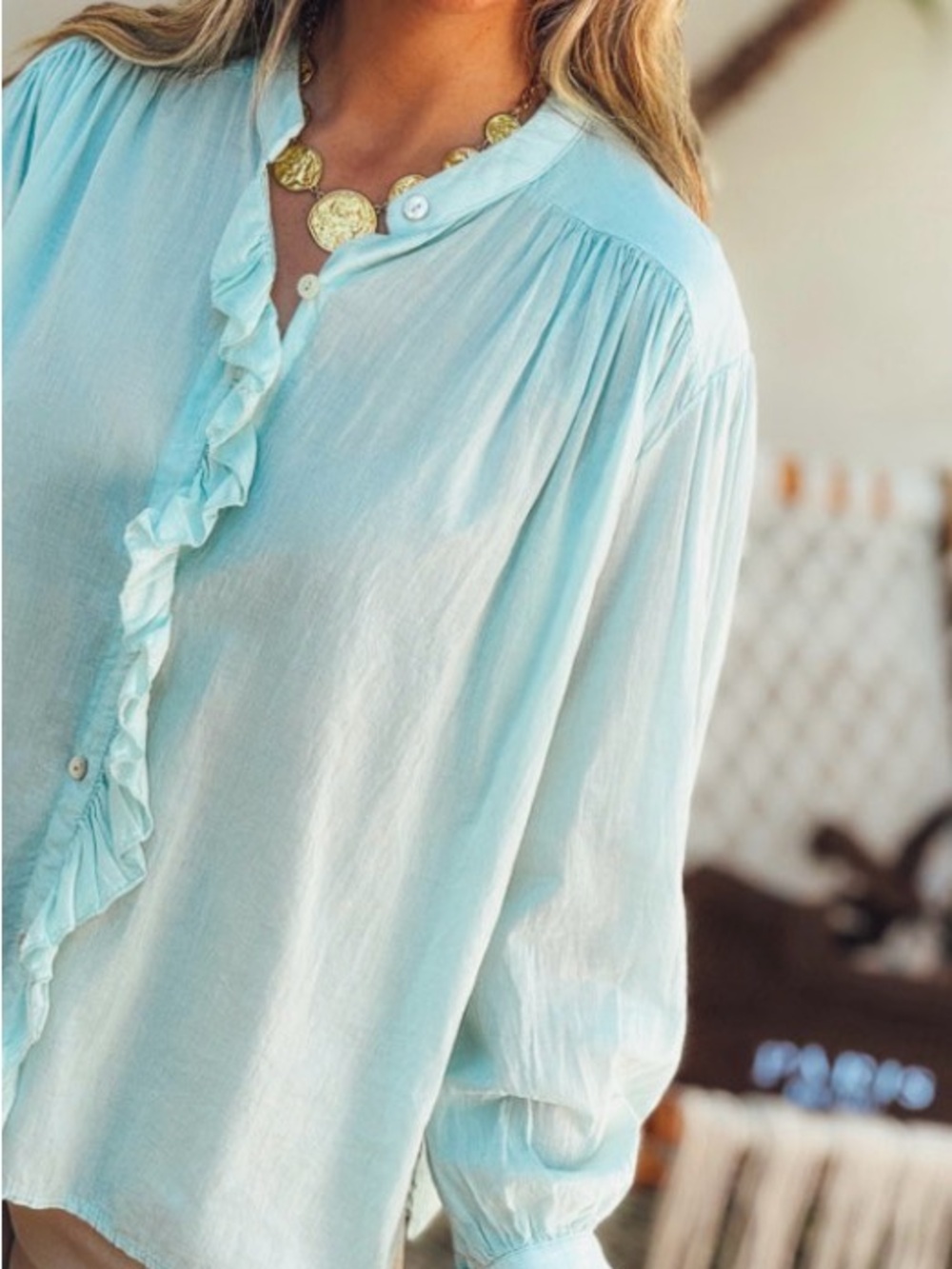 Overland Ruffle-Trim Button-Down Shirt